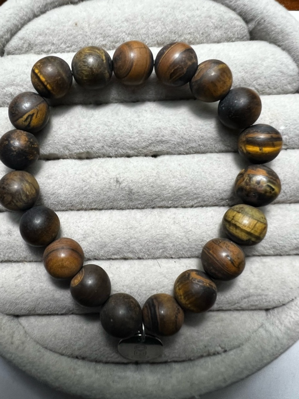 Matte Round 9mm Beaded Brown Tiger Eye Bracelet